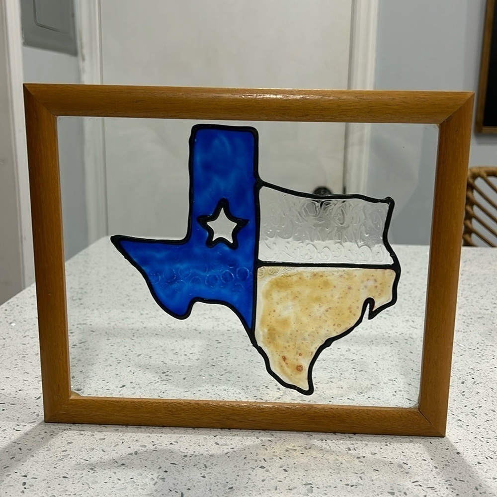 Handmade Framed Stained Glass Texas State Artwork